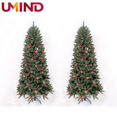Yh2154 Automatic Green Christmas Tree Decoration with Pine Cone Red Berry