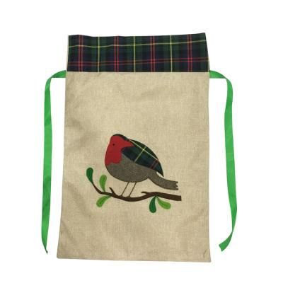 Plaid Edge Decor Big Storage Jute Santa Sacks Christmas Gift Bag Sets