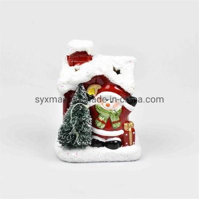 New Design Ceramic House Shape Christmas Decoration Snowman with Tree