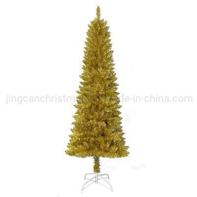 6FT Artificial Good Quanlity Golden Pointed PVC Pencil Christmas Tree