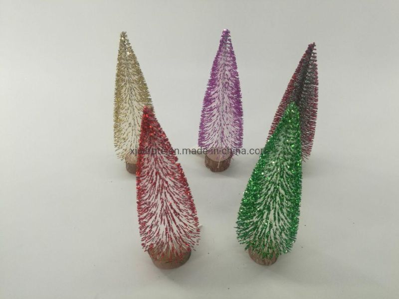 Christmas Tree Mini Pine Tree with Wood Base DIY Home Table Top Decor for Christmas Artificial Frosted Sisal Small Trees
