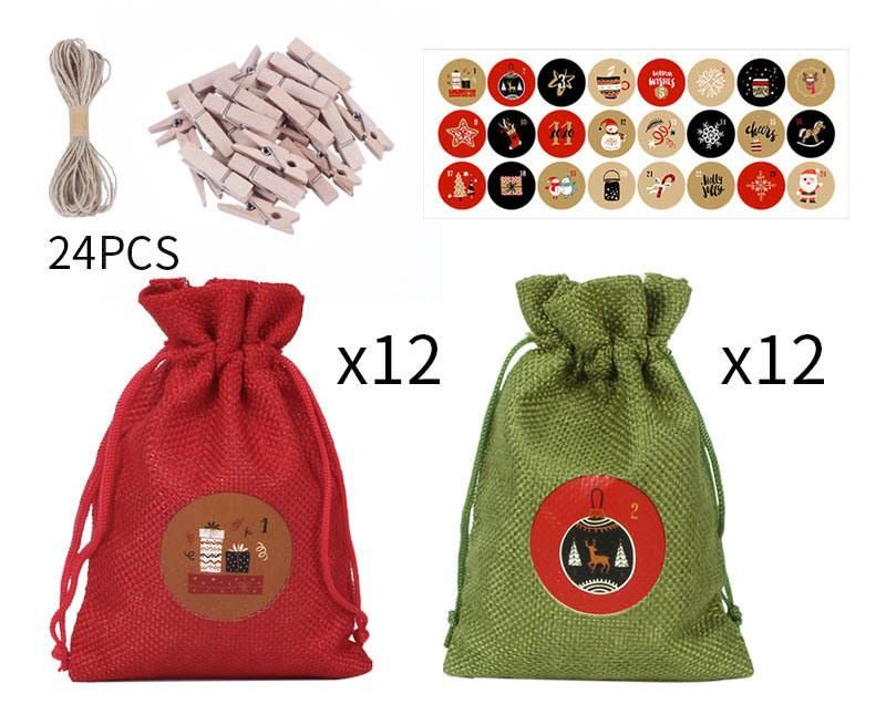 2021 Christmas Decorations 24 Christmas Advent Calendar Countdown Sets Cotton Drawstring Gift Bag