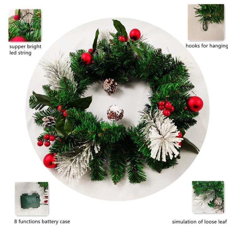 Decorative Artificial Wreaths PVC Material Christmas Garland with LED Light