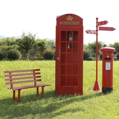 Metal Red London Telephone Booth for Outdoor Park Decoration