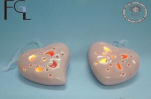 Customized Ceramic Heart Shape Home Hanging Decor with LED