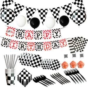 Race Car Themed Party Supplies Black and White Flag Costume Kids Birthday Supplies