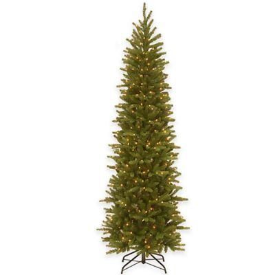 Pencil Artificial Christmas Tree Pre-Lit Feel Real 7.5FT Slim Green