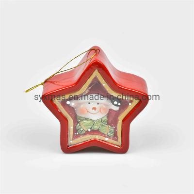 Factory Price Wholesale Star Shape Ceramic Christmas Snowman with Color Changing LED Lights Ceramic Christmas Decoration