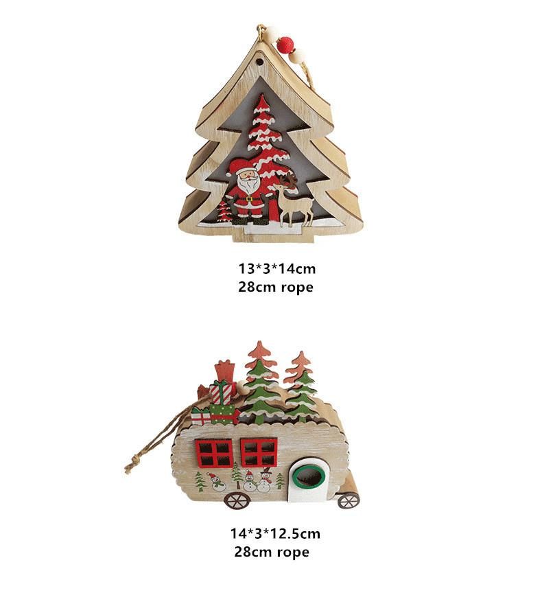 Children Cartoon Decorations for Christmas Tree Illuminated Wooden Pendants LED Wooden Hanging Reindeer for Indoor Outdoor Holiday Party Christmas Ornaments
