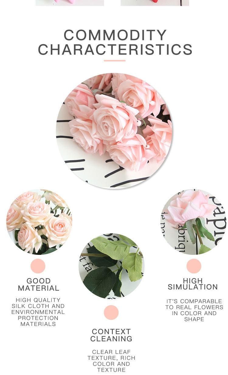 Hot Sale Factory Decorative Flower Artificial Silk Rose Flower Bouquet Wedding Party Home Decor