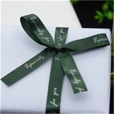 Hot Stamping Print Polyester Satin Ribbon Bow for Bake Box