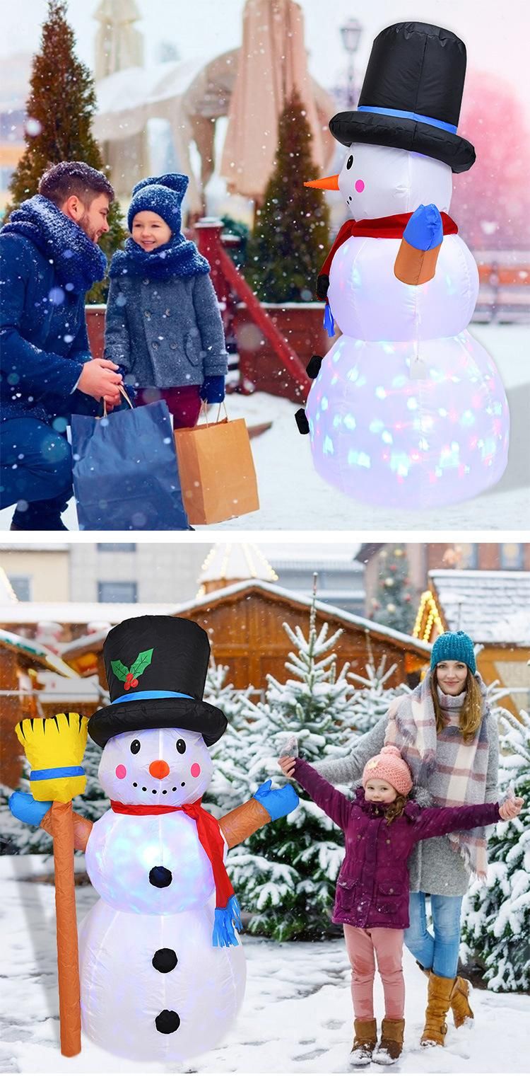 Smile Custom Size White Color Inflatable Snowman with Hat and Colorful LED Light