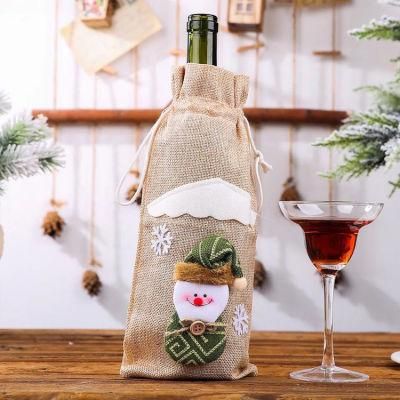 Burlap Jute Fabric Cheap Wine Bottle Bags Customized Christmas Promotion Gift