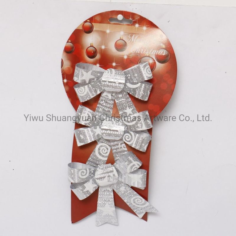 Christmas Bowknot Decoration Craft Silvery Ribbon Bow Christmas Tree Bowknot Handmade Ribbon for Gift Box Wrap and Christmas Decoration
