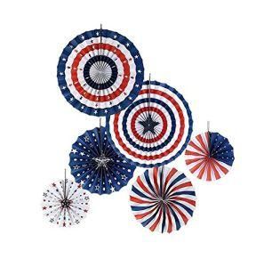 Umiss 12 PCS Patriotic Party Decorations with Paper Fans Lantern Round Wheel
