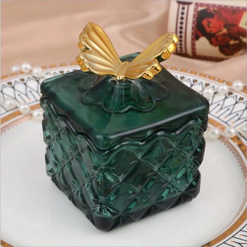 High Quality Electroplated Square Glass Candle Jar Golden Metal Lid with Custom Logo for Candle Holder