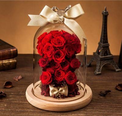Hot Sale Eternal Glass Dome Rose Flower Preserved Wedding Gifts for Veterans Day