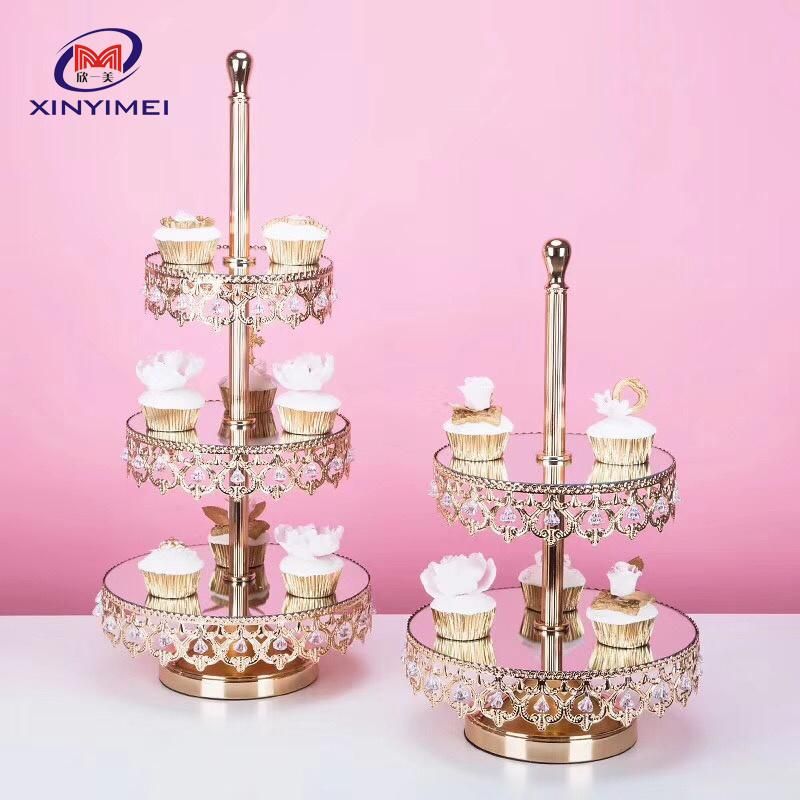 Elegant Event Party Wedding Metal Crystal Beaded Dessert 3 Tier Cake Stand Cake Tools