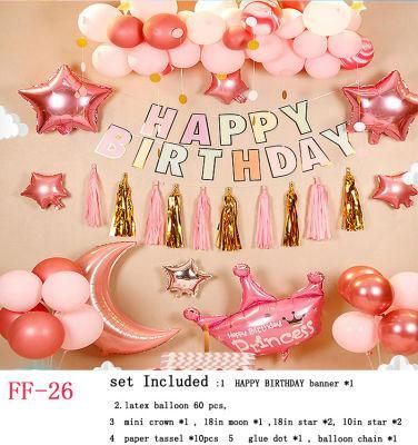 Kids Birthday Theme Balloon Pink Gold Black balloon Set Kit Party Supplies Happy Birthday Decoration for Boy Girl