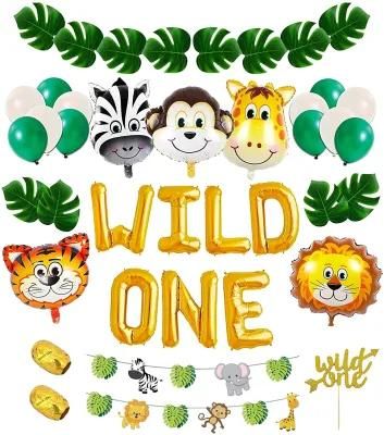 Wild One Animal Party Decorations Showsea Jungle Safari Theme Greenery Balloons Birthday Party Decorations Set