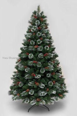 Green PVC+PE Mixed artificial Xmas Tree with Red Berry+Pine Cone