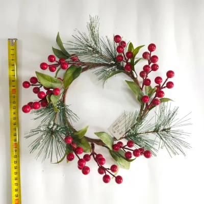 Wholesale Christmas Decoration Wreath Christmas PVC Wreath Snow Red Berry