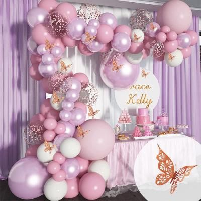 Metallic Baby Purple Maca Pink 3D Butterfly Amazon Chrome Barbie Pink Balloon Arch Set for First Birthday Wedding Sweet Sixteen Decoration