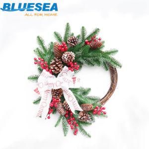 50cm Silk Ribbon Small Red Fruit PE Vine Circle Christmas Wreath