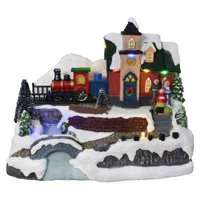 Lighted Christmas Village Decoration Christmas Village Houses with LED and Moving Train Lights for Holiday Decoration