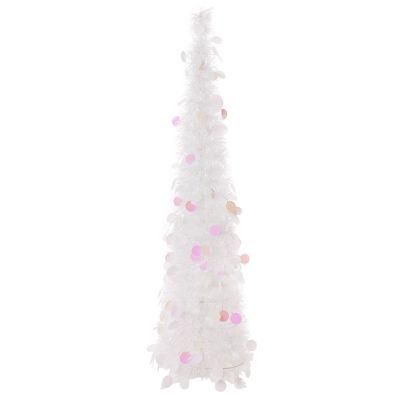 White Collapsible Pop up Christmas Trees for Home Decoration, Glittering Sparking Decorative Tinsel Tree W/Stand