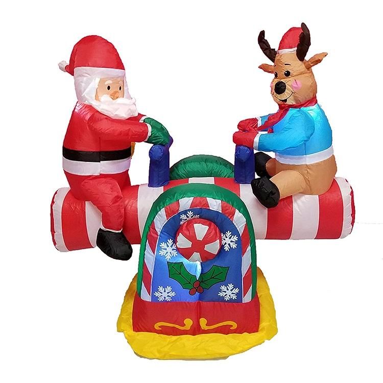 Inflatable Christmas Santa and Elk Play Seesaw