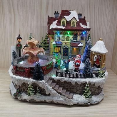 Hot Sale Personalized Handmade Polyresin Christmas Village Scene with Fountain