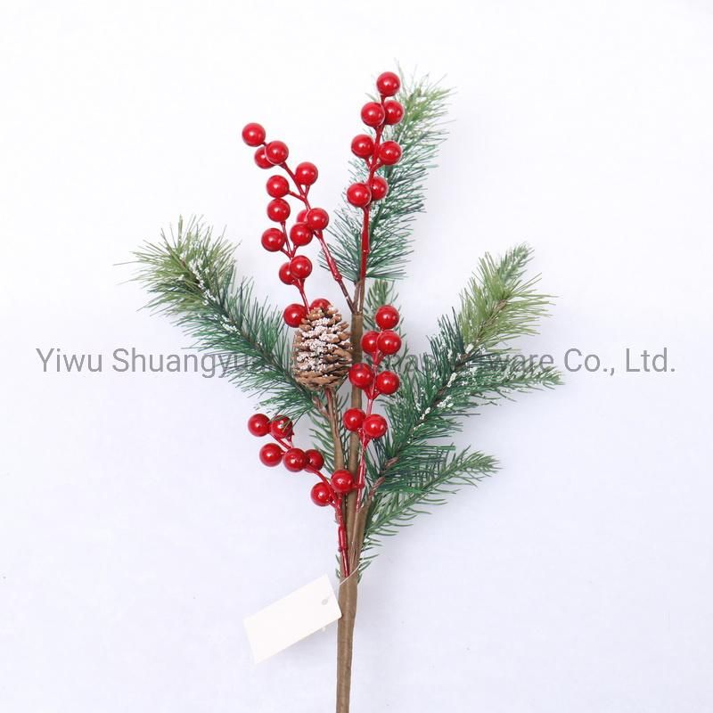 40cm Plastic Artificial Christmas Branch Decoration with Flower Leaf Pinecone Snow Red Berry