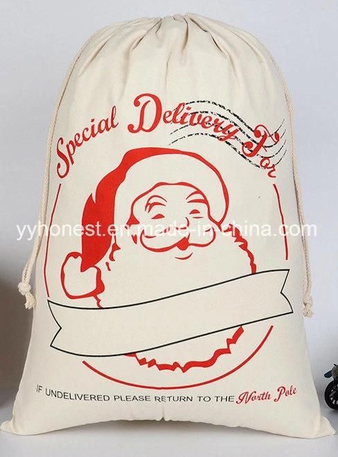 Santa Canvas Drawstring Cotton Christmas Sack