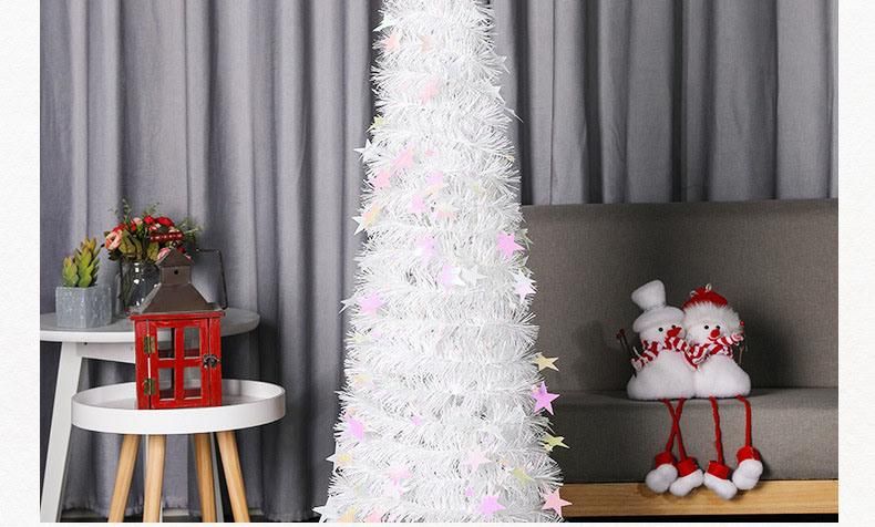 White Collapsible Pop up Christmas Trees for Home Decoration, Glittering Sparking Decorative Tinsel Tree W/Stand