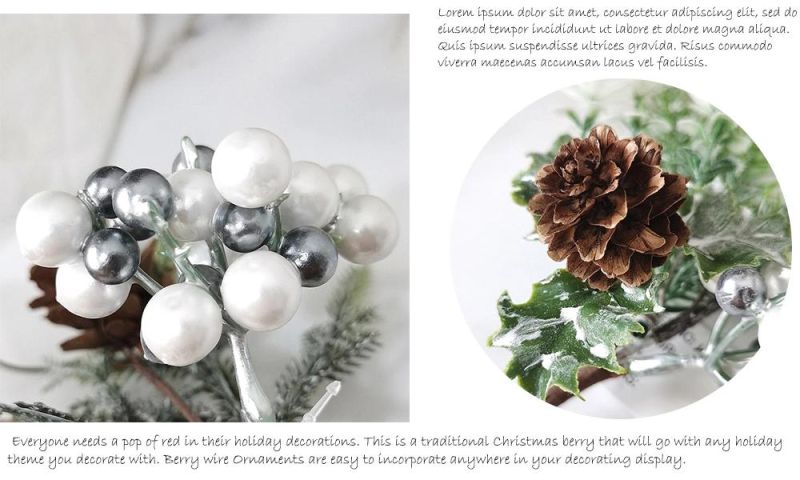 Artificial Flower 20cm Christmas Pick with Pine Cone and White Berries