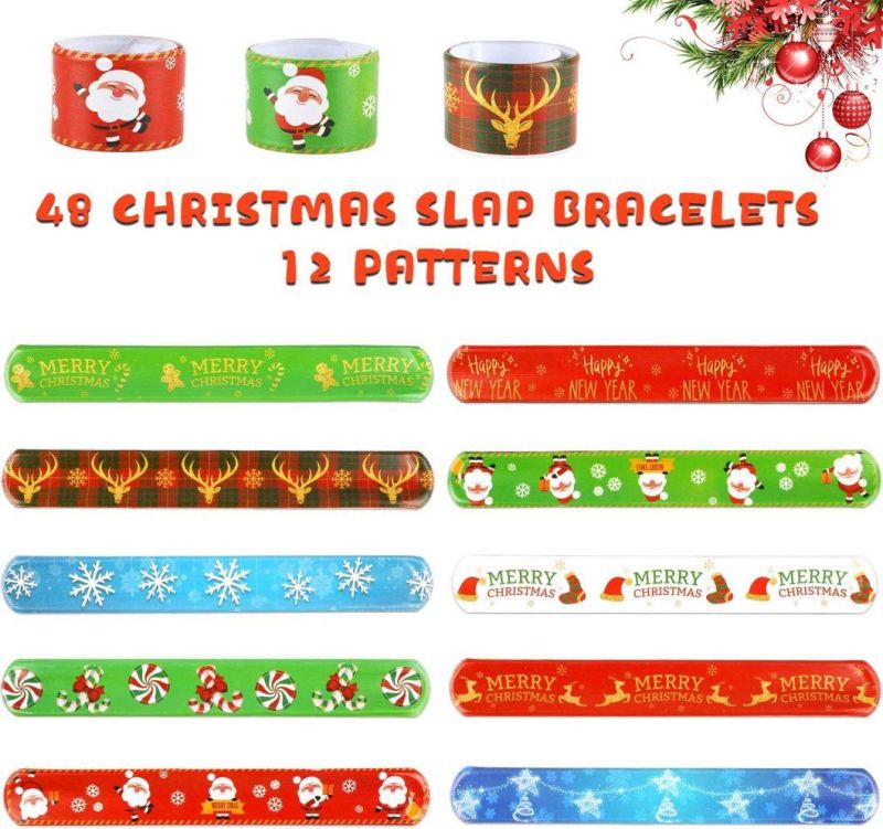 Christmas Slap Bracelets Snap Bracelets Bulk Print Snowflake Santa Merry Christmas Happy New Year Craft Xmas Party Bag Fillers Christmas Party Favor