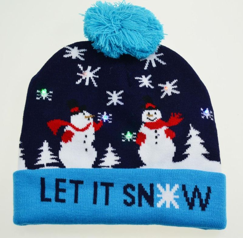 Customized LED Christmas Winter Warmer Knitted Beanie Hats