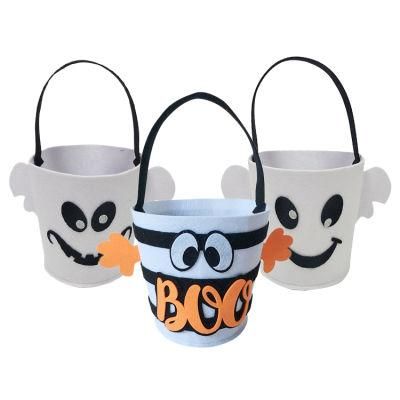 Halloween Bucket Felt Ghost Trick or Treat Bag for Decoration