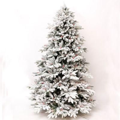 Factory Price 3FT /5FT / 6FT / 7FT Green PE and PVC Mix Flock Tree with Pinecone and Red Berries with LED Lights