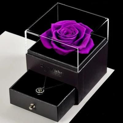 Handmade Rose Gift Box Real Rose with Rose Eternal Flower Rose, Preserved Rose, Forever Blue Rose Gift for Her on Mother&prime;s Day, Birthda