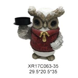 Resin Craft Christmas Gift Polyresin Owl with Candle Holder