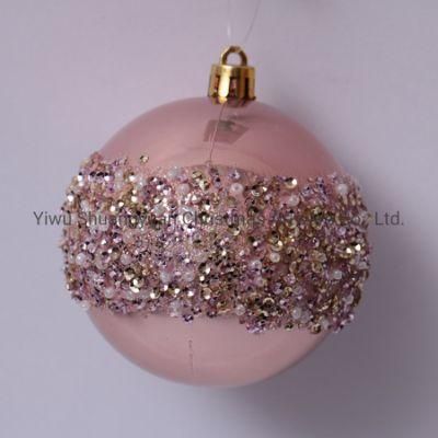 8cm Plastic Pearl Light Rose Gold Christmas Ball