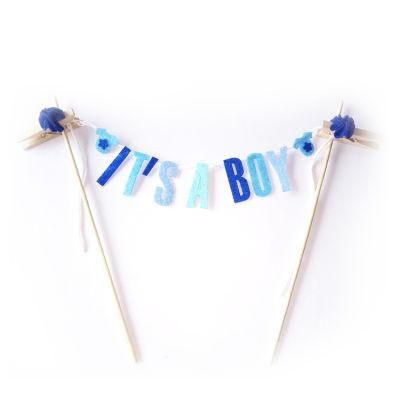 Felt Wood Cake Topper Accessories Baby Shower Happy Birthday Custom Oh Boy Cake Topper Party Decoration Party Supplies