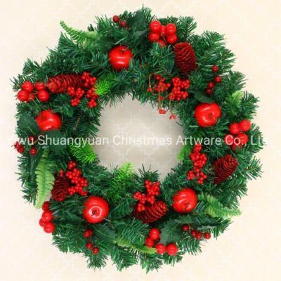 45cm Christmas Wreath Door Hanging Garland with Frost Clover Wreath Natural Pine Cones Berries Decorative Christmas Garland