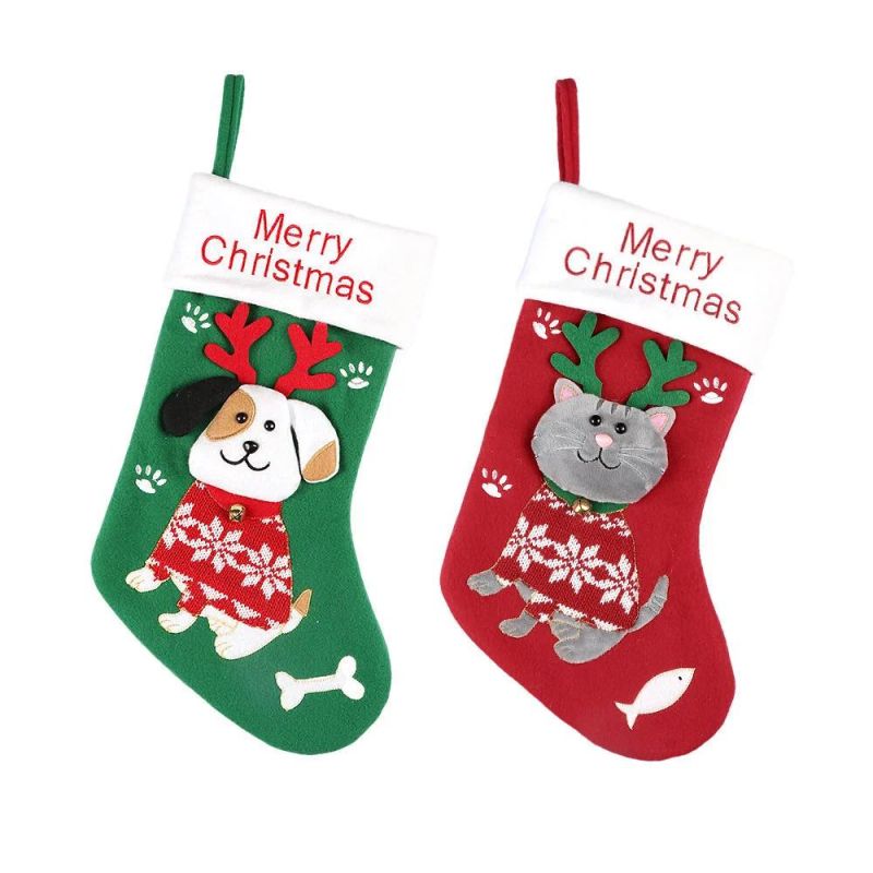 Amazon Popular Cute Cartoon Cat and Dog Christmas Socks Decoration Christmas Socks Gift Bag Custom Christmas Pendant