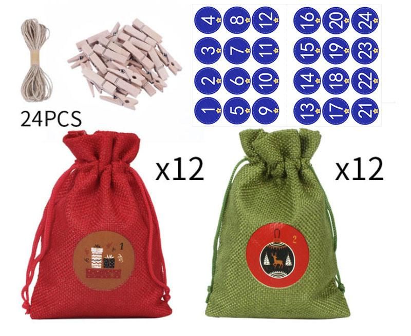 2021 Christmas Decorations 24 Christmas Advent Calendar Countdown Sets Cotton Drawstring Gift Bag