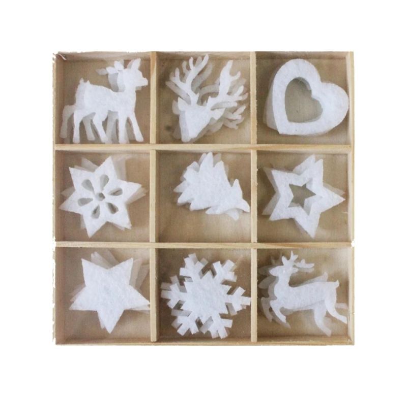 23468-23474 36PCS Colorful Designs Wooden Box Wool Felt Craft Decoration Shapes with Animal Loving Heart