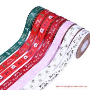 16mm Christmas Ribbon with Ribbed Lettered Ribbon, Flower Material, Gift Wrap, Christmas Ribbon