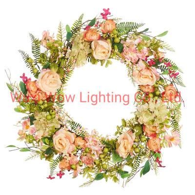 Artificial Spring Rose Wreath-- Pink--28 Inch